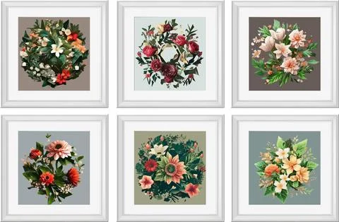 Set of vector illustrations of floral compositions in vintage style. Collec.. Stock Illustration