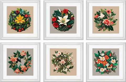Set of vector illustrations of floral compositions in vintage style. Collec.. Stock Illustration