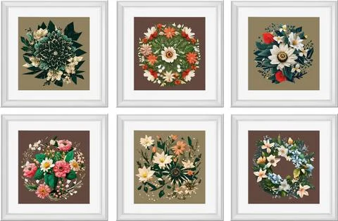Set of vector illustrations of floral compositions in vintage style. Collec.. Stock Illustration