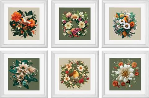 Set of vector illustrations of floral compositions in vintage style. Collec.. Illustrazione stock