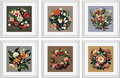 Set of vector illustrations of floral compositions in vintage style. Collec.. Stock Illustration