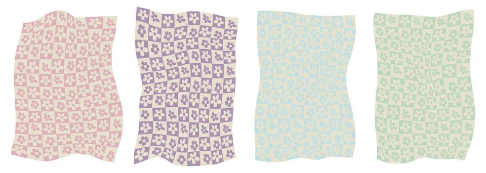 Set of vector illustrations. Floral pattern. Floral checkered plaids. Backg.. Stock Illustration
