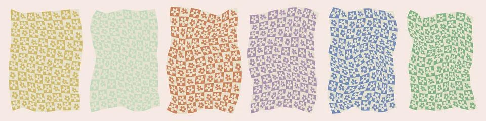 Set of vector illustrations. Floral pattern. Floral checkered plaids. Backg.. Stock Illustration