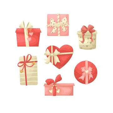 Set of vector illustrations of gift boxes with bows. Illustrations for Valent Stock Illustration