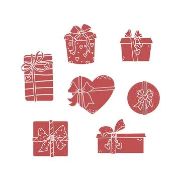Set of vector illustrations of gift boxes with bows. Illustrations for Valent Stock-Illustration