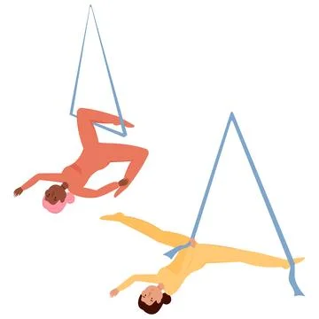 A set of vector illustrations of girls training on the trapeze. Emotions, p.. イラスト素材