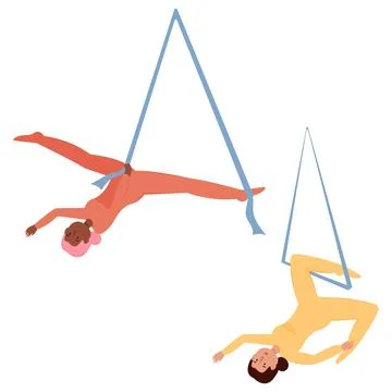 A set of vector illustrations of girls training on the trapeze. Emotions, p.. イラスト素材
