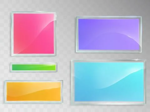 Set of vector illustrations of glass banners isolated on gray background. Stock-Illustration