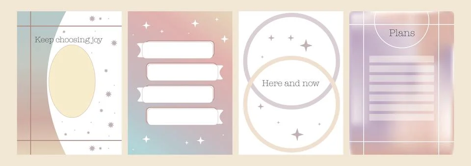 Set of vector illustrations. Gradient backgrounds with geometric shapes. Li.. Stock Illustration