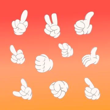 Set of vector illustrations of hand gestures in cartoon style for design. Stock Illustration