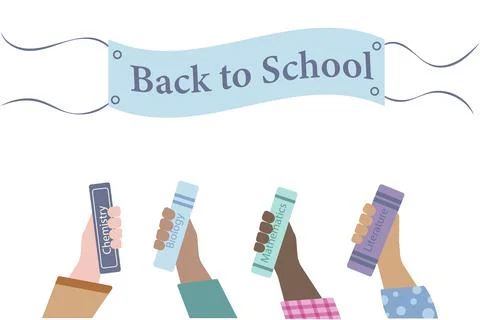 Set of vector illustrations of human hands holding closed books. Stock Illustration