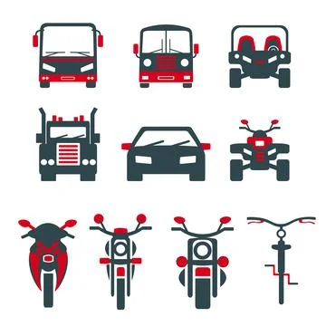 A set of vector illustrations, icons and logos of cars, trucks Stock Illustration