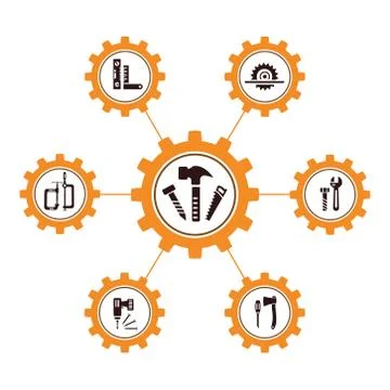A set of vector illustrations of icons, construction tools for repair Stock Illustration