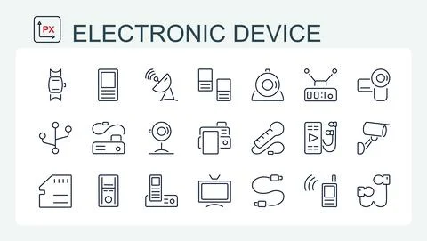 A set of vector illustrations, icons of electronic devices from a thin line. Stock Illustration