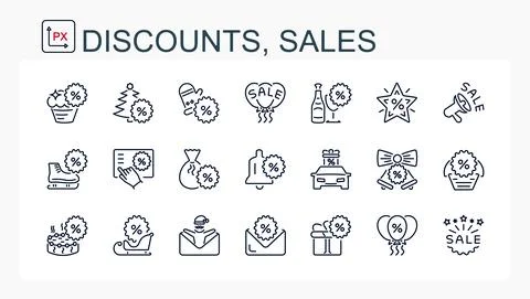A set of vector illustrations, icons New Year's discount, sale, Stock Illustration