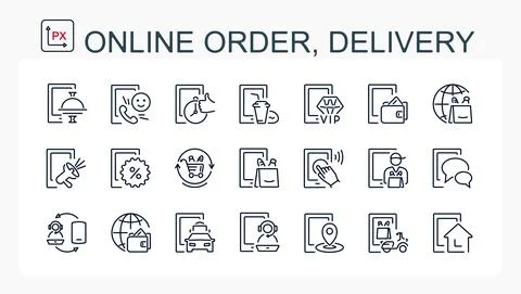 A set of vector illustrations, icons online order, delivery. Stock Illustration