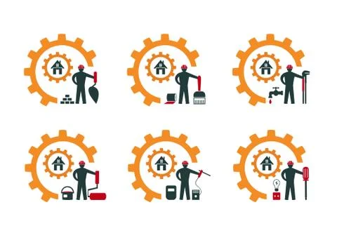 A set of vector illustrations of icons for repairs and construction work. Illustrazione stock