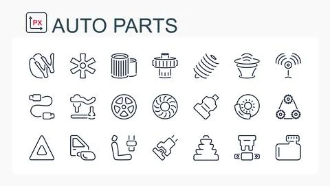 A set of vector illustrations, icons from a thin line with car parts Stock Illustration