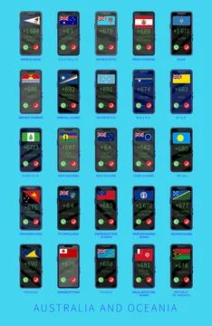 Set of vector illustrations of International dialing country codes and flags  Stockillustratie