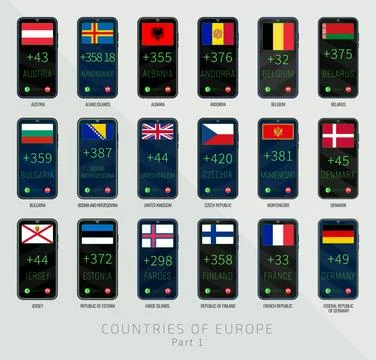Set of vector illustrations of international dialing country codes and flags  Illustrazione stock