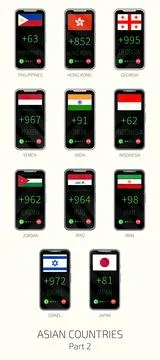 Set of vector illustrations of international dialing country codes and flags  Stock Illustration