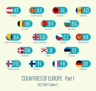Set of vector illustrations of of ISO 3166 1 alpha 2 and flags of the Europea Stock Illustration