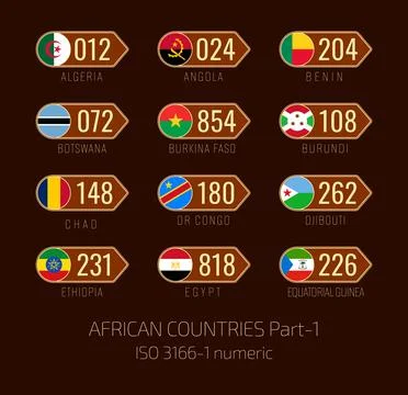 Set of vector illustrations of ISO 3166 1 numeric and flags of African countr Illustrazione stock