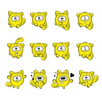 Set vector illustrations isolated character cartoon cat stickers emoticons Stock Illustration