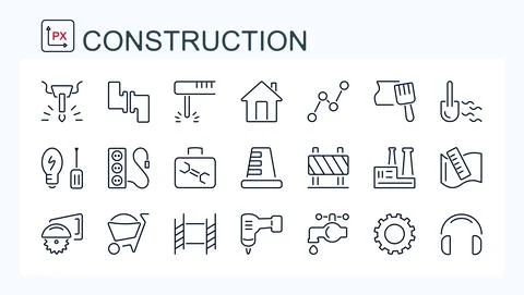 A set of vector illustrations, linear icons Stock Illustration