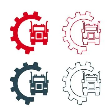 Set of vector illustrations of the logo, truck icon in red and black colors. Stock Illustration