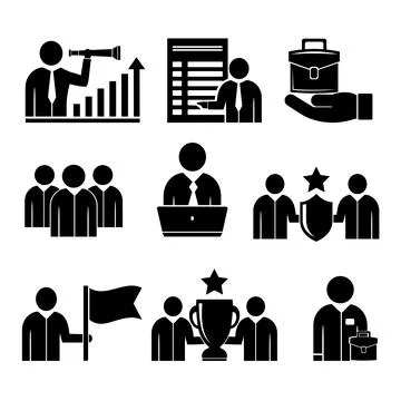 A set of vector illustrations, logos, business icons. Business people. Stock Illustration