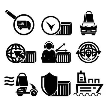 A set of vector illustrations, logos, icons for logistics, delivery. Stock Illustration