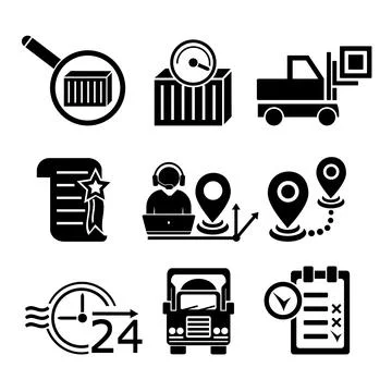 A set of vector illustrations, logos, icons for logistics, delivery. Stock Illustration