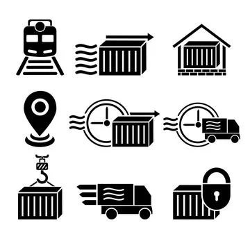 A set of vector illustrations, logos, icons for logistics, delivery. Stock Illustration