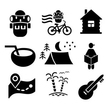 A set of vector illustrations, logos, icons for travel and leisure. Tourism and  Stock Illustration