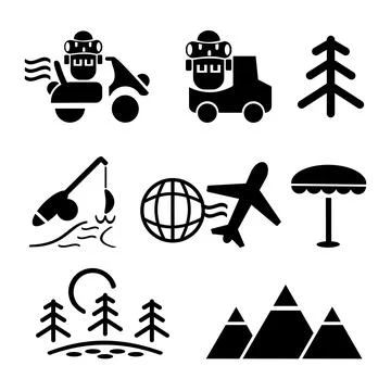 A set of vector illustrations, logos, icons for travel and leisure. Tourism and  Stock Illustration