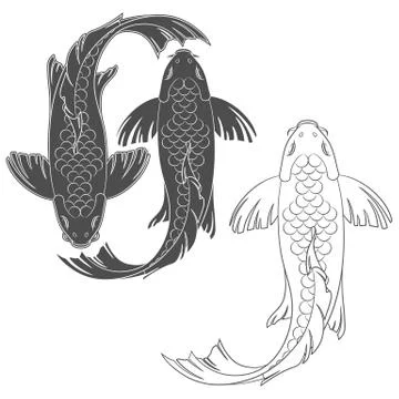 Set of vector illustrations with a mirror koi carp. Isolated objects. Stock Illustration