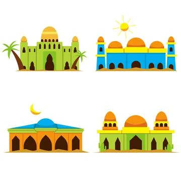 A set of vector illustrations of a mosque Stock Illustration