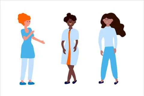 Set of vector illustrations of people-multiracial women. Feminist concept of a Stock Illustration