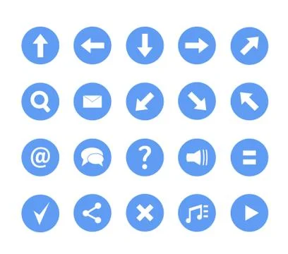 Set of vector illustrations of round icons, buttons and icons in blue Stock Illustration