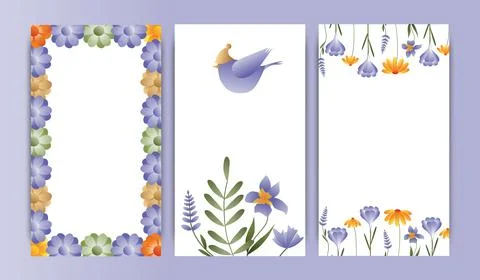 Set of vector illustrations, story templates, postcards, floral theme, spring Stock Illustration