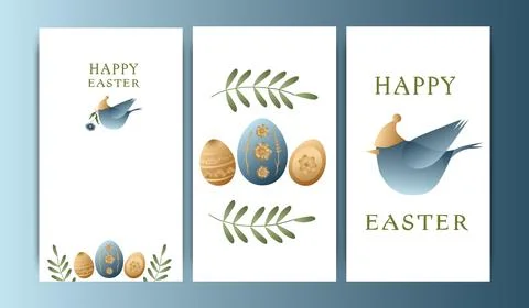 Set of vector illustrations, story templates, postcards, Easter theme, rabbit Stock Illustration
