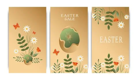 Set of vector illustrations, story templates, postcards, Easter theme, rabbit Stock Illustration