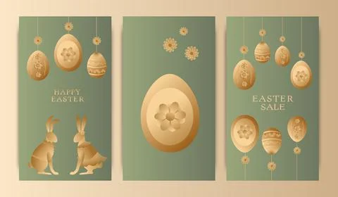 Set of vector illustrations, story templates, postcards, Easter theme, rabbit Stock Illustration