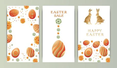 Set of vector illustrations, story templates, postcards, Easter theme, rabbit 스톡 일러스트