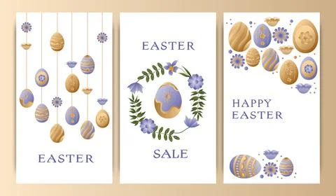 Set of vector illustrations, story templates, postcards, Easter theme, rabbit Illustrazione stock