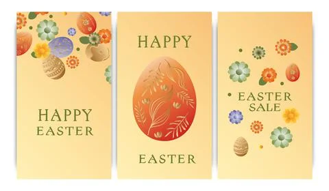 Set of vector illustrations, story templates, postcards, Easter theme, rabbit 스톡 일러스트