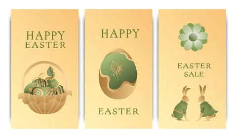 Set of vector illustrations, story templates, postcards, Easter theme, rabbit Stock Illustration