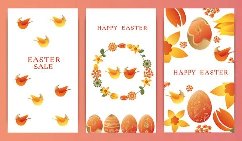 Set of vector illustrations, story templates, postcards, Easter theme, rabbit Stockillustratie