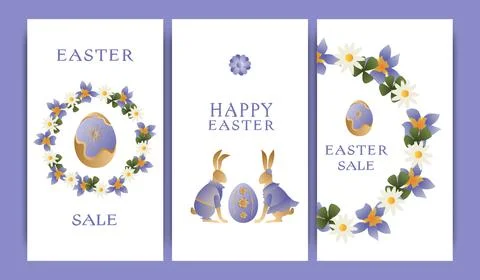 Set of vector illustrations, story templates, postcards, Easter theme, rabbit Stock Illustration